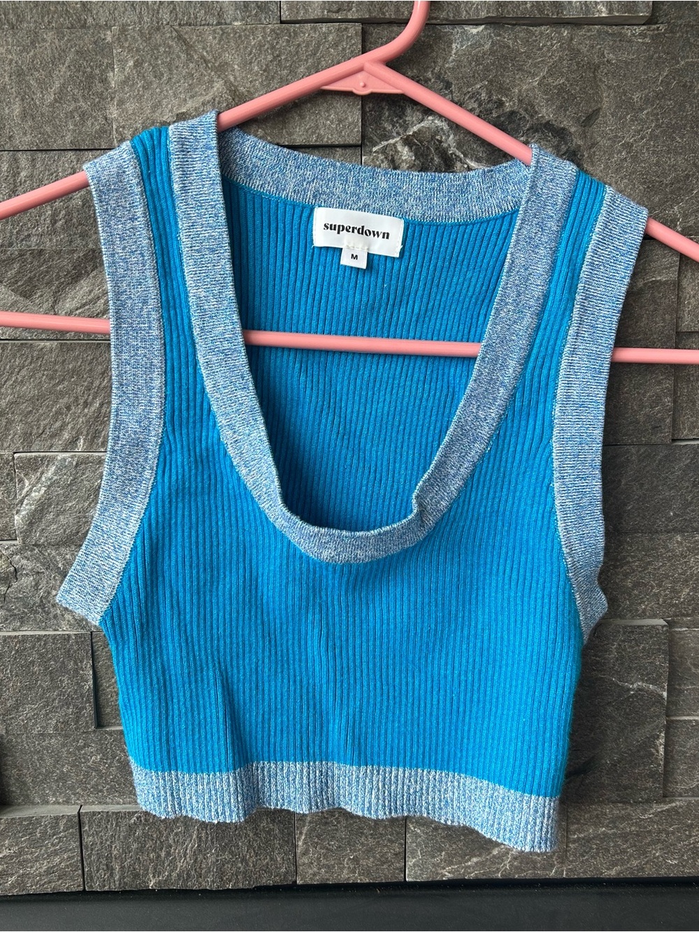 Superdown “Katie Knit Crop Top” Ribbed w/ Shimmer Effect